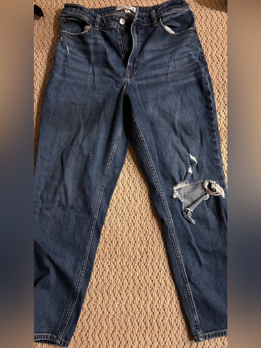 Abercrombie & Fitch Dark Blue Distressed Straight-Leg Jeans